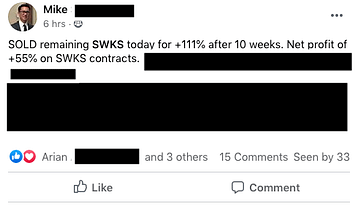 Mike made 111% from SWKS in 10 weeks