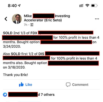 Congrats to Mike making 100% on FDX and 100% on DIS in 4 months
