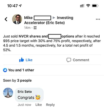 101 Mike made 52% from NVCR shares in 4.5 months