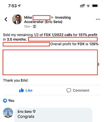 Mike made 151% from FDX in 3.5 months